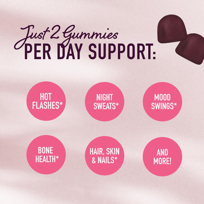 Menopause Support Gummies | Hormone Balance Relief for Hot Flashes, Night Sweats, Mood Swings, & Bloating | with Phytoestrogen Soy, Vitamin D3, PABA, Biotin | Vegetarian, Gluten-Free | 60 Count SMNutritionBuy Supplements Australia
