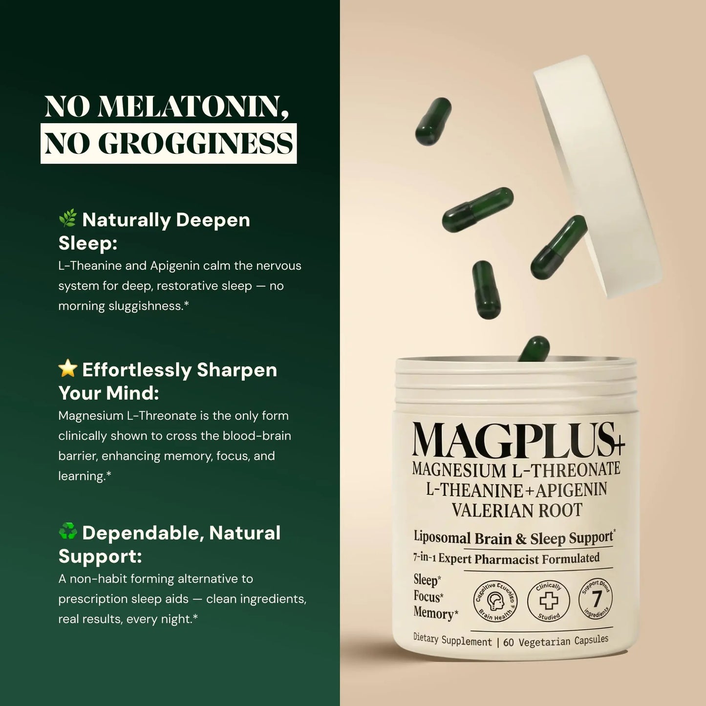 Magnesium L-Threonate with Apigenin, Valerian Root & L-Theanine – No Melatonin Restful Sleep & Brain Supplement – Clinically Studied 7-Ingredient Formula Plus+Ultra canada supplements