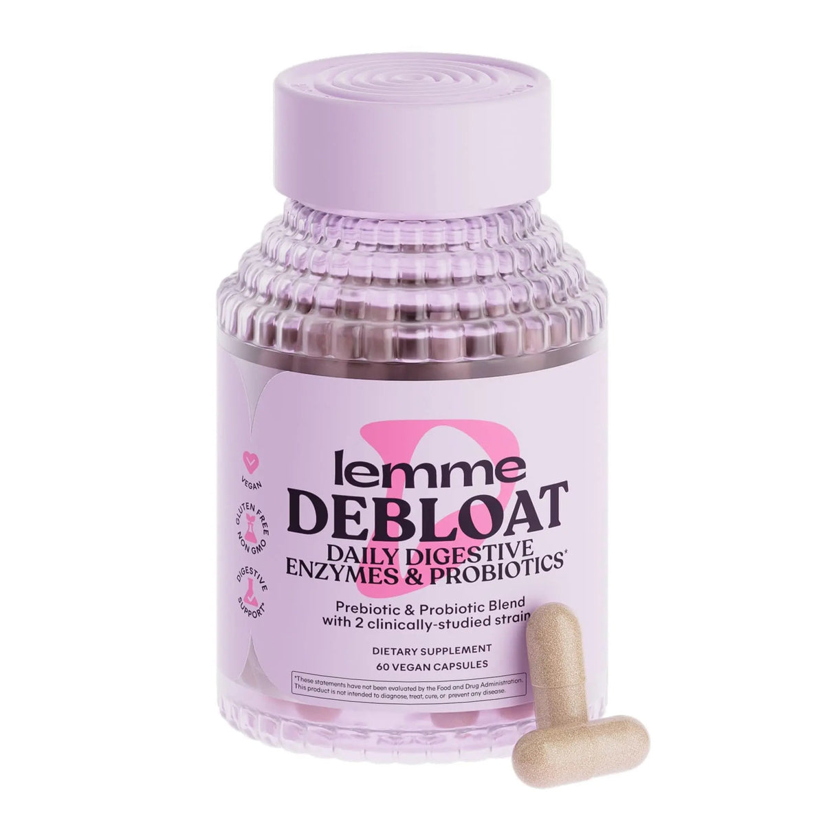Lemme Debloat 3-in-1 Prebiotic, Probiotic & Digestive Enzyme Capsules for Bloating & Gas Relief - 2 Clinically Studied Probiotics w/5 Digestive Enzymes to Improve Digestion, Women & Men, (60 Count) LemmeBuy Supplements Australia