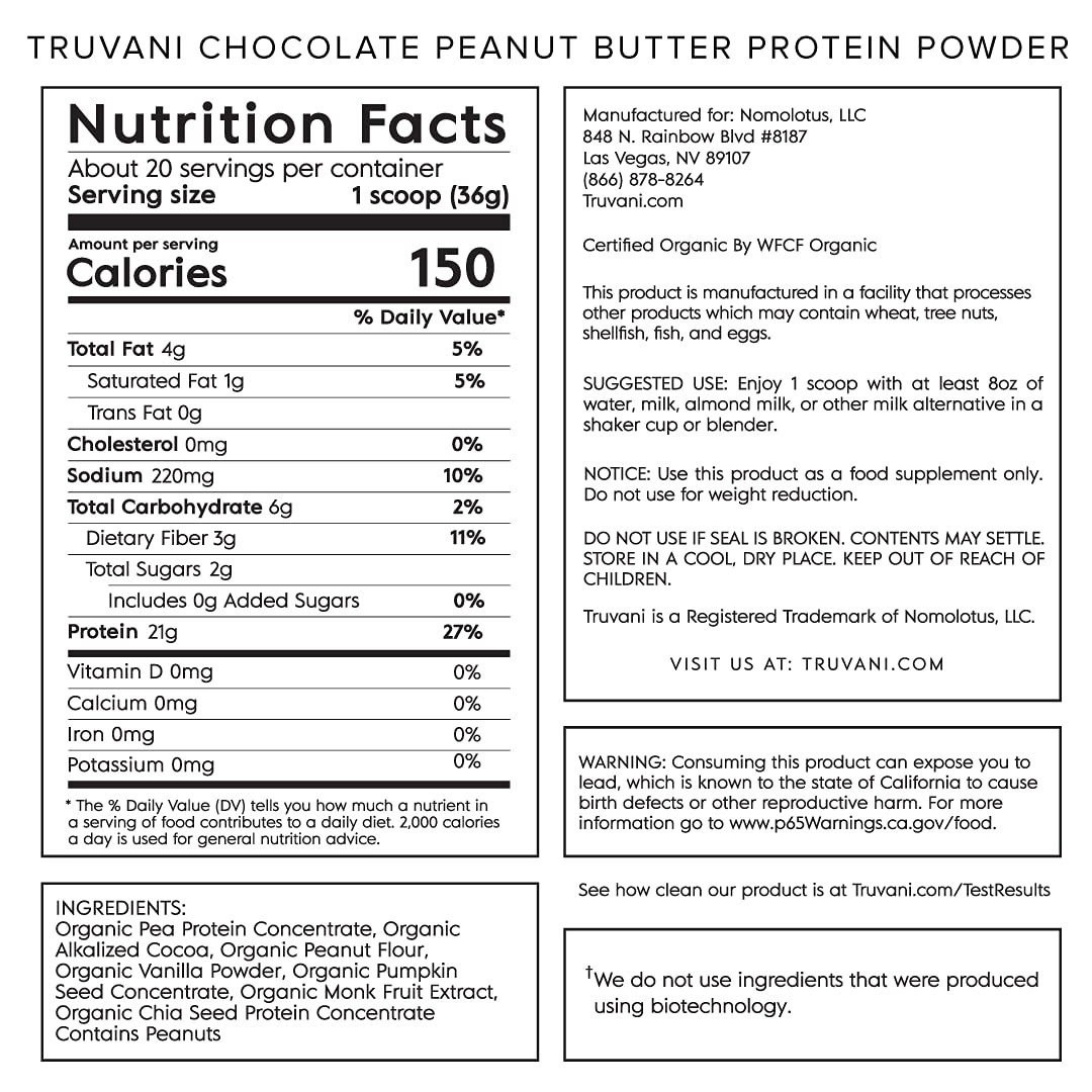 Truvani Vegan Chocolate Peanut Butter Protein Powder - 20g Plant-Based Protein, Gluten TruvaniBuy Supplements Australia