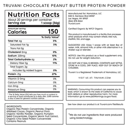 Truvani Vegan Chocolate Peanut Butter Protein Powder - 20g Plant-Based Protein, Gluten TruvaniBuy Supplements Australia