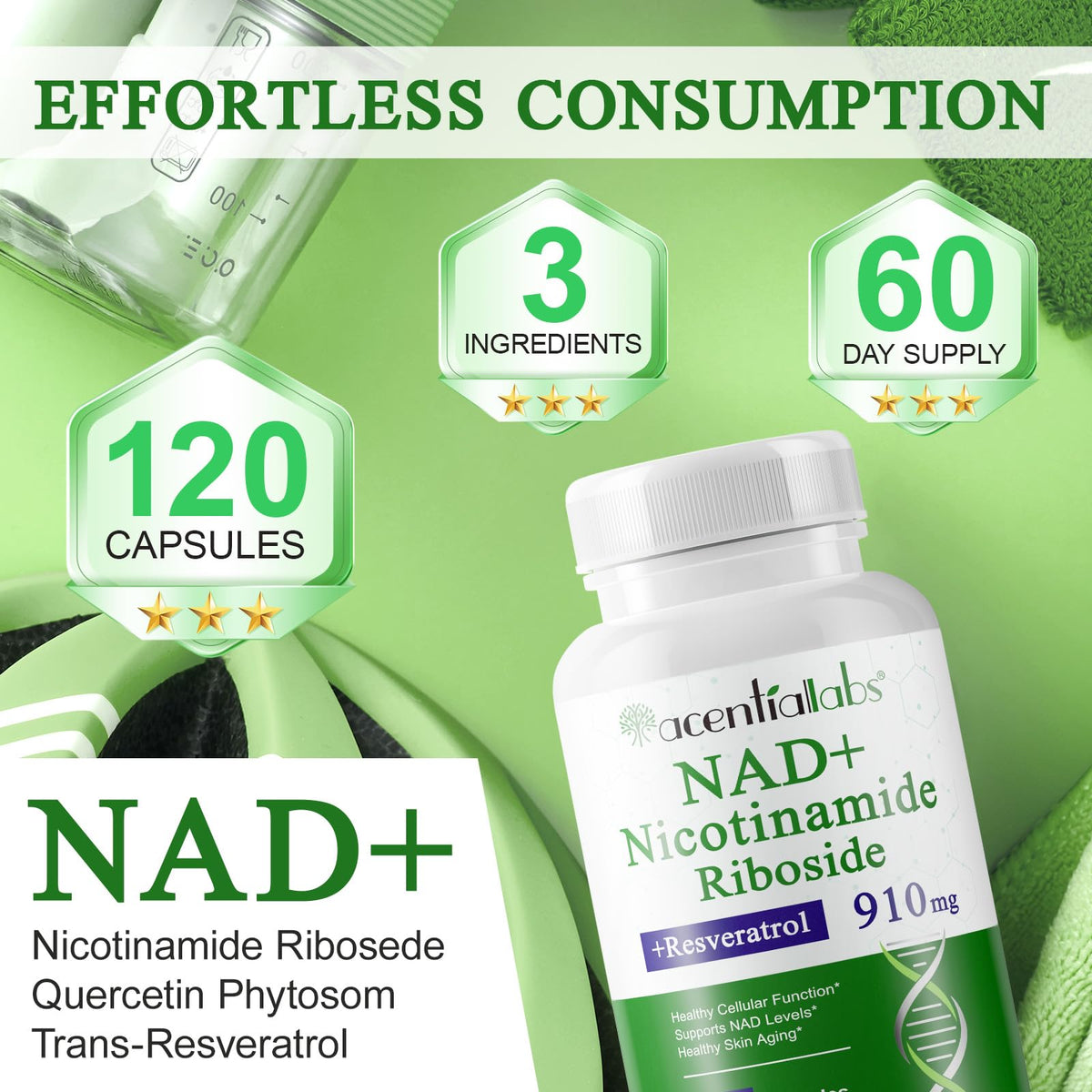 NAD Supplement, Nicotinamide Riboside, NAD 910MG Liposomal Supplements for Women & Men, NAD+ Supplement for Anti Aging and Cell Regeneration -120 Capsules NIFEISHIBuy Supplements Australia