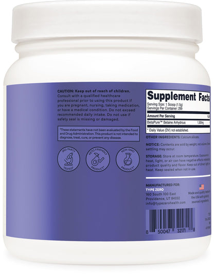Type Zero Betaine Anhydrous Powder (1 LB) Unflavored - Clean Betaine Anhydrous Supplement, TMG, Trimethylglycine, 1,500mg Per Serving, Keto, GMO-Free Type ZeroBuy Supplements Australia