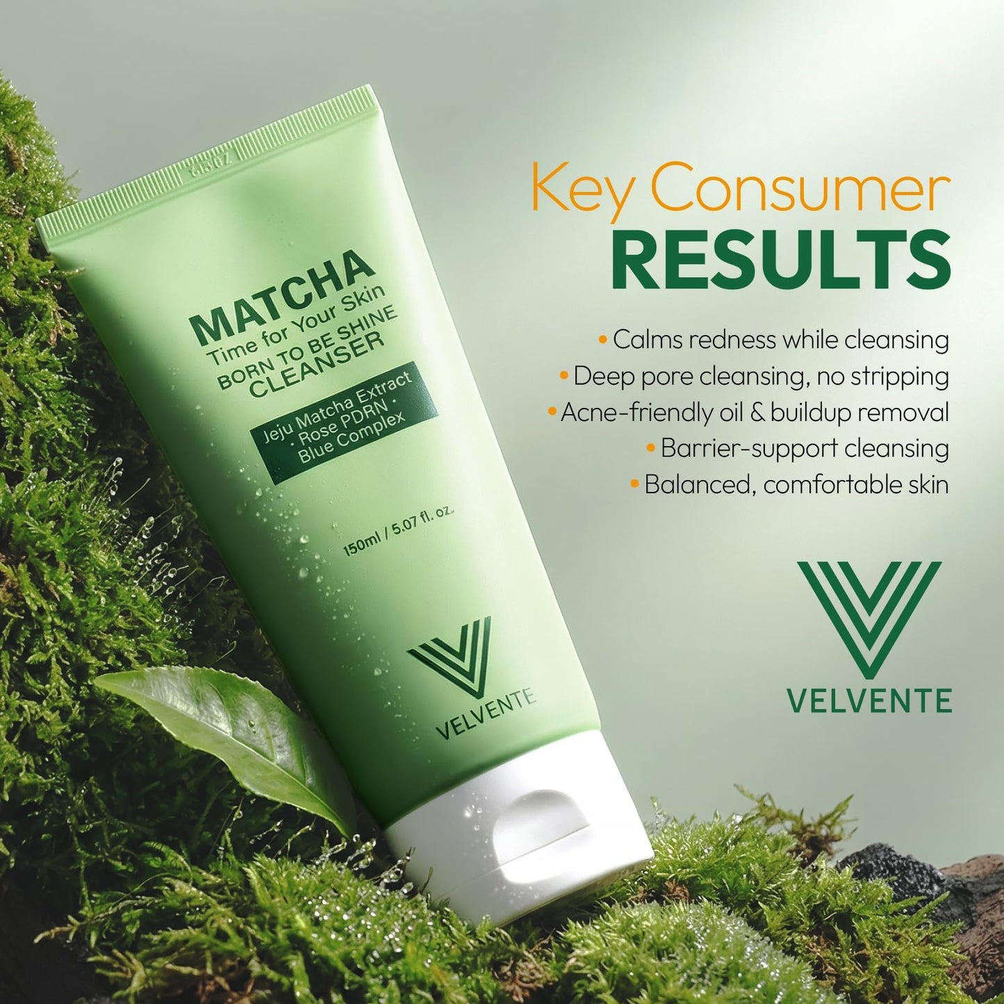 VELVENTE Matcha Gentle Deep Pore Cleansing Facial Cleanser, Low-pH Face Wash for Pore Refining, Rose PDRN Hydrating Daily Facial Wash Redness & Sensitive Skin Friendly, Korean Skincare(5.07 fl.oz.) VELVENTE buy supplements Au