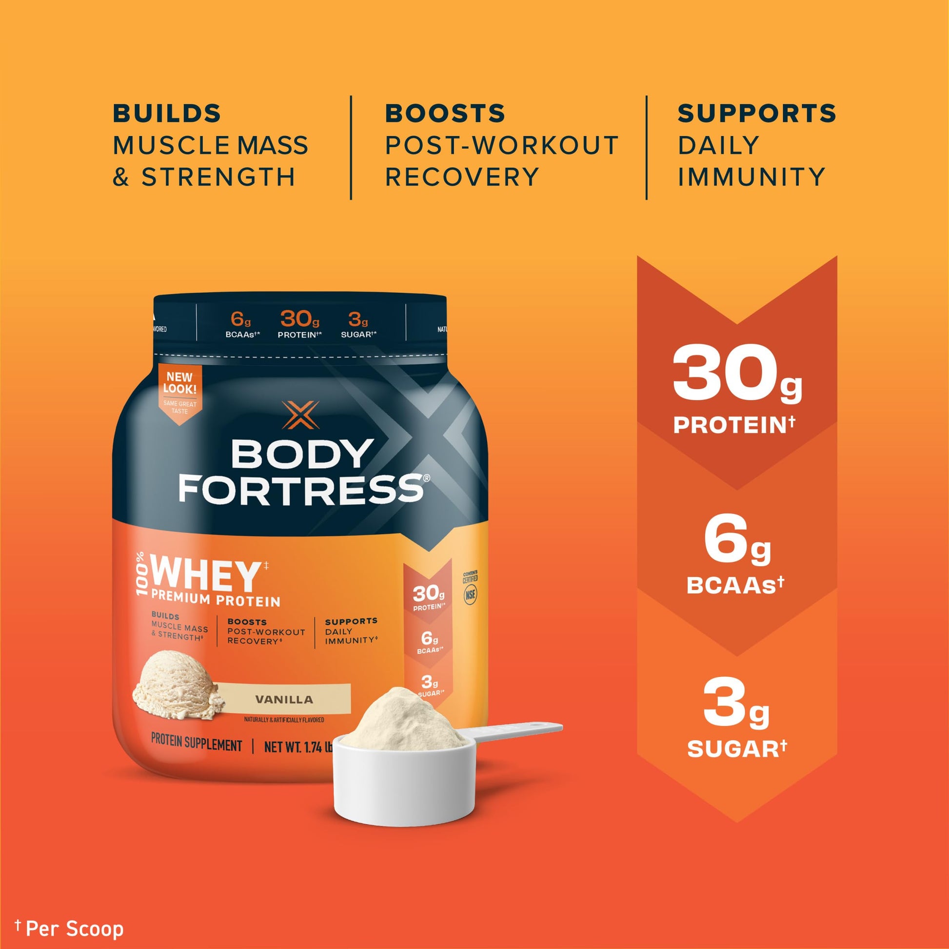 Body Fortress 100% Whey, Premium Protein Powder, Vanilla, 1.74lbs (Packaging May Vary) Body FortressBuy Supplements Australia