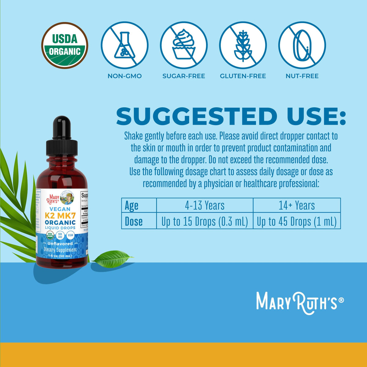 MaryRuth’s USDA Organic Vitamin K2 MK7 Liquid Drops for Adults & Kids | Sourced from Natto | Menaquinone- 7 | Vegan K2 Vitamin for Bone Health & Calcium Absorption | 1oz | Up to 90 Servings MARYRUTH'SBuy Supplements Australia