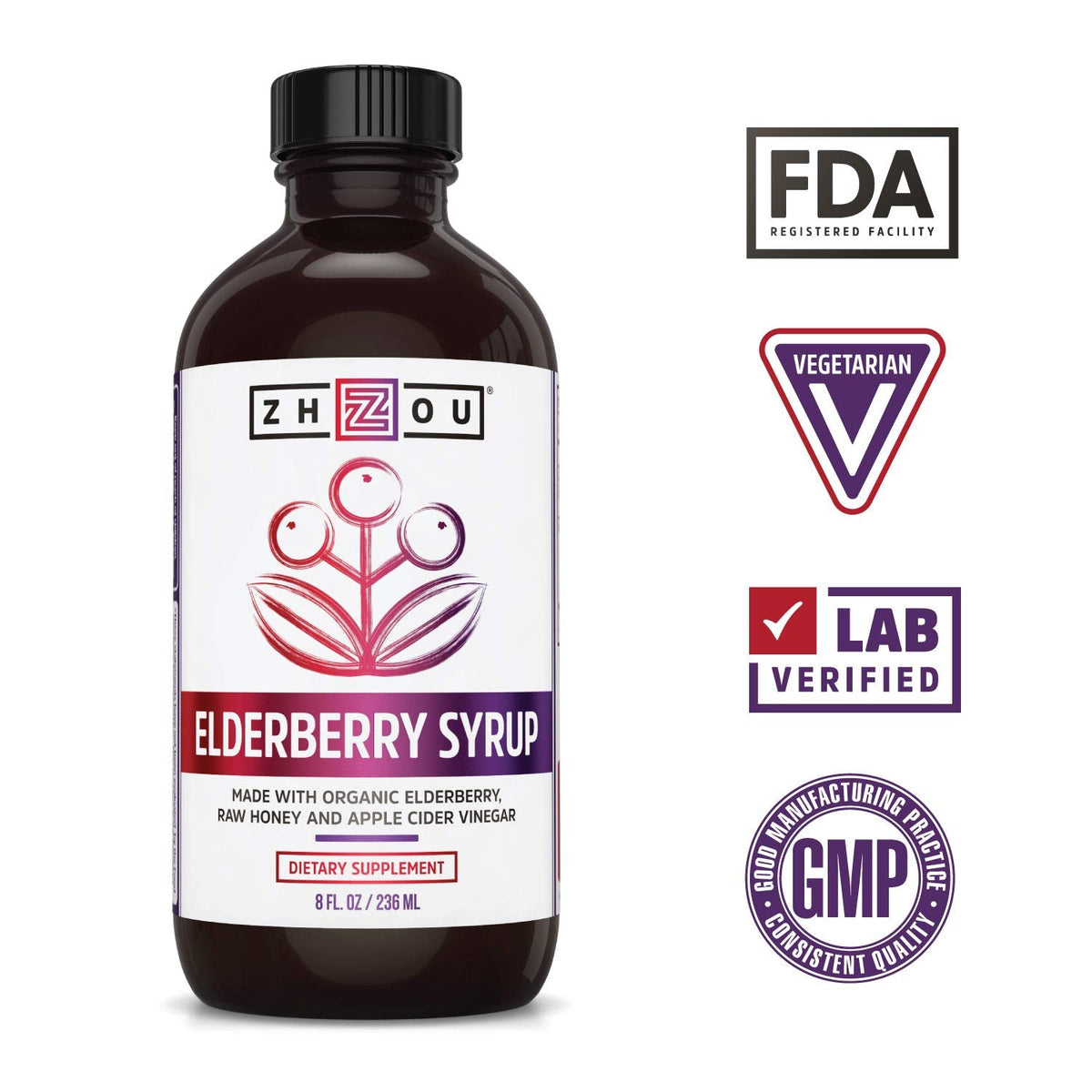 Zhou Nutrition Elderberry Syrup, Immune System Booster with Organic Elderberry Syrup Zhou NutritionBuy Supplements Australia
