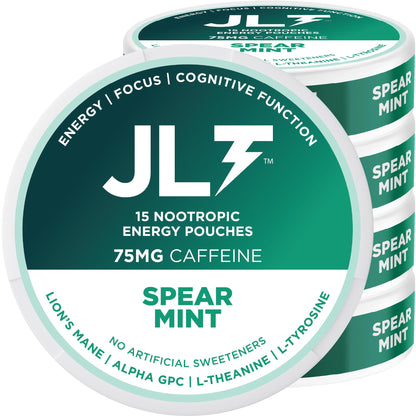 JLT 75 mg Caffeine Nootropic Pouches | Nootropic Energy Pouches with 75mg Caffeine, Lion's Mane, Alpha GPC, L-Tyrosine & L-Theanine with no Artificial Sweeteners | 15 Pouches Per Can JLT EnergyBuy Supplements Australia