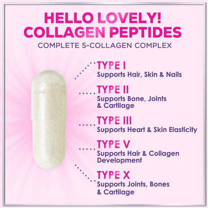 Multi Collagen Supplement 2400 mg - Types I, II, III, V & X Multi Collagen Peptides Pills for Women & Men, Hydrolyzed Collagen Supplements, Hair, Skin, Nail, & Joint Support Supplement, 60 Capsules Hello Lovely!Buy Supplements Australia