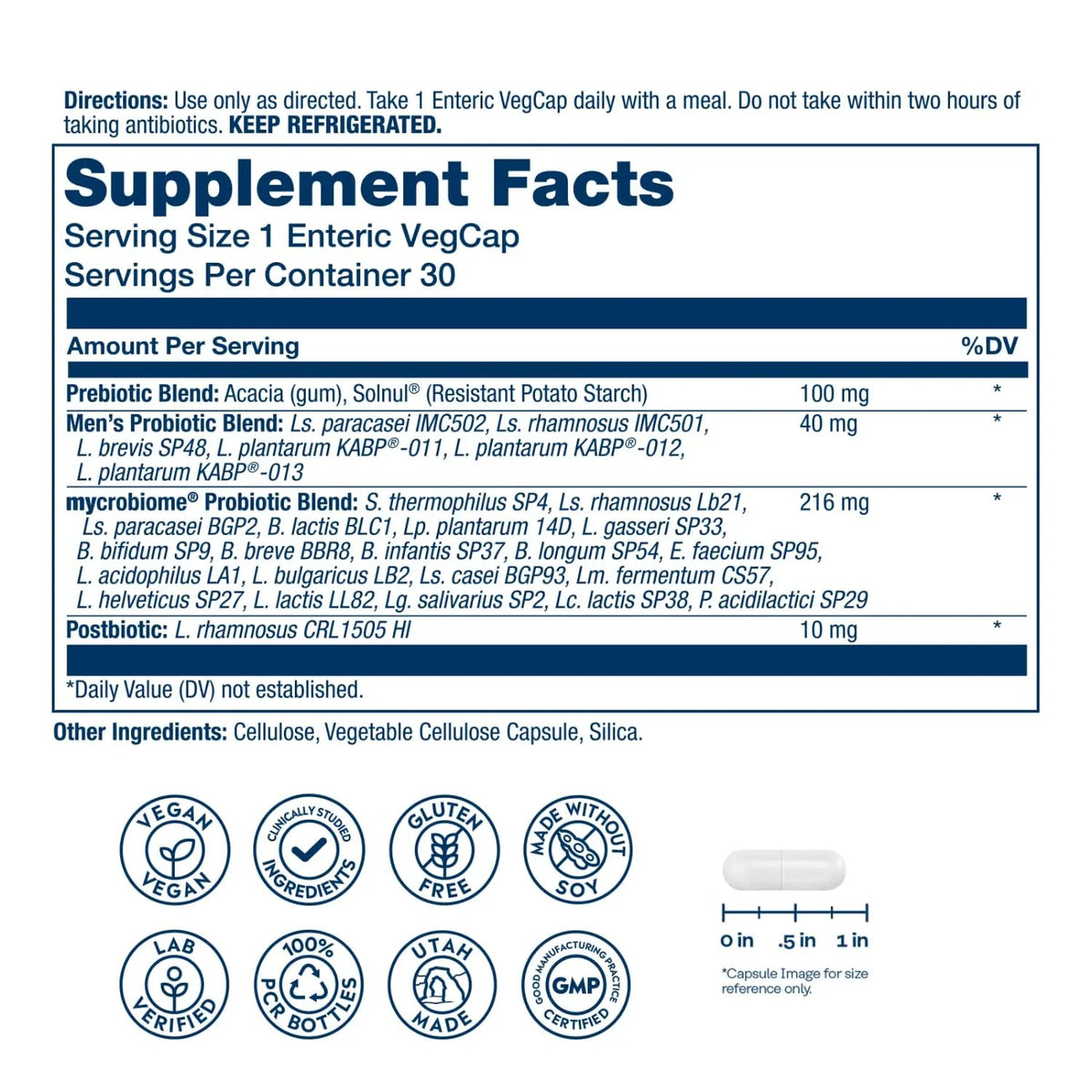 SOLARAY Mycrobiome Complete Probiotic Men's Formula - Pre and Probiotics for Men Plus Postbiotic - Digestive Health and Immune Support - 50 Billion CFU, 26 Strains - Vegan - 30 Servings, 30 VegCaps SOLARAYBuy Supplements Australia