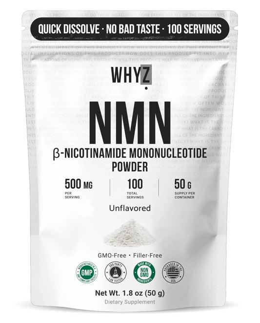 Pure NMN Powder Nicotinamide Mononucleotide Quick Dissolved NMN Supplement Powder 100% Unflavored NMN Supplement Supports NAD+ Levels Vegan Friendly Non-GMO, 50g WHYZBuy Supplements Australia