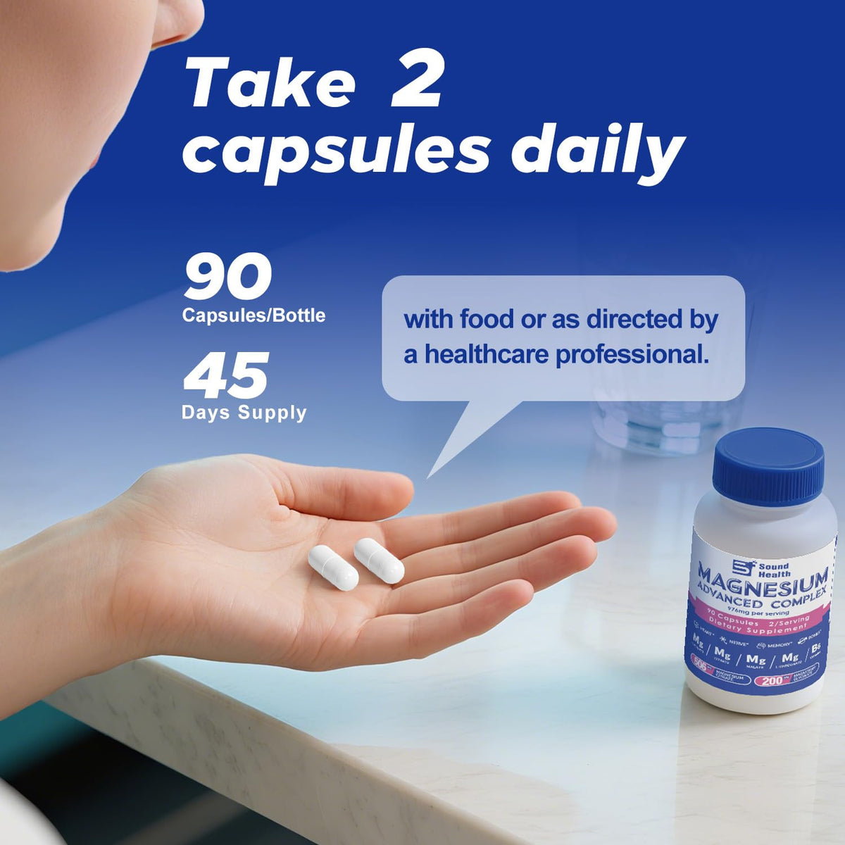 5 in 1 Magnesium Complex Capsule 976mg wtih Magnesium Glycinate, Citrate, Malate, L-Threonate & Vitamin B6, High Absorption Magnesium Complex for Women & Men, Third-Party Tested, Vegan, Non-GMO Sound Health PlusBuy Supplements Australia