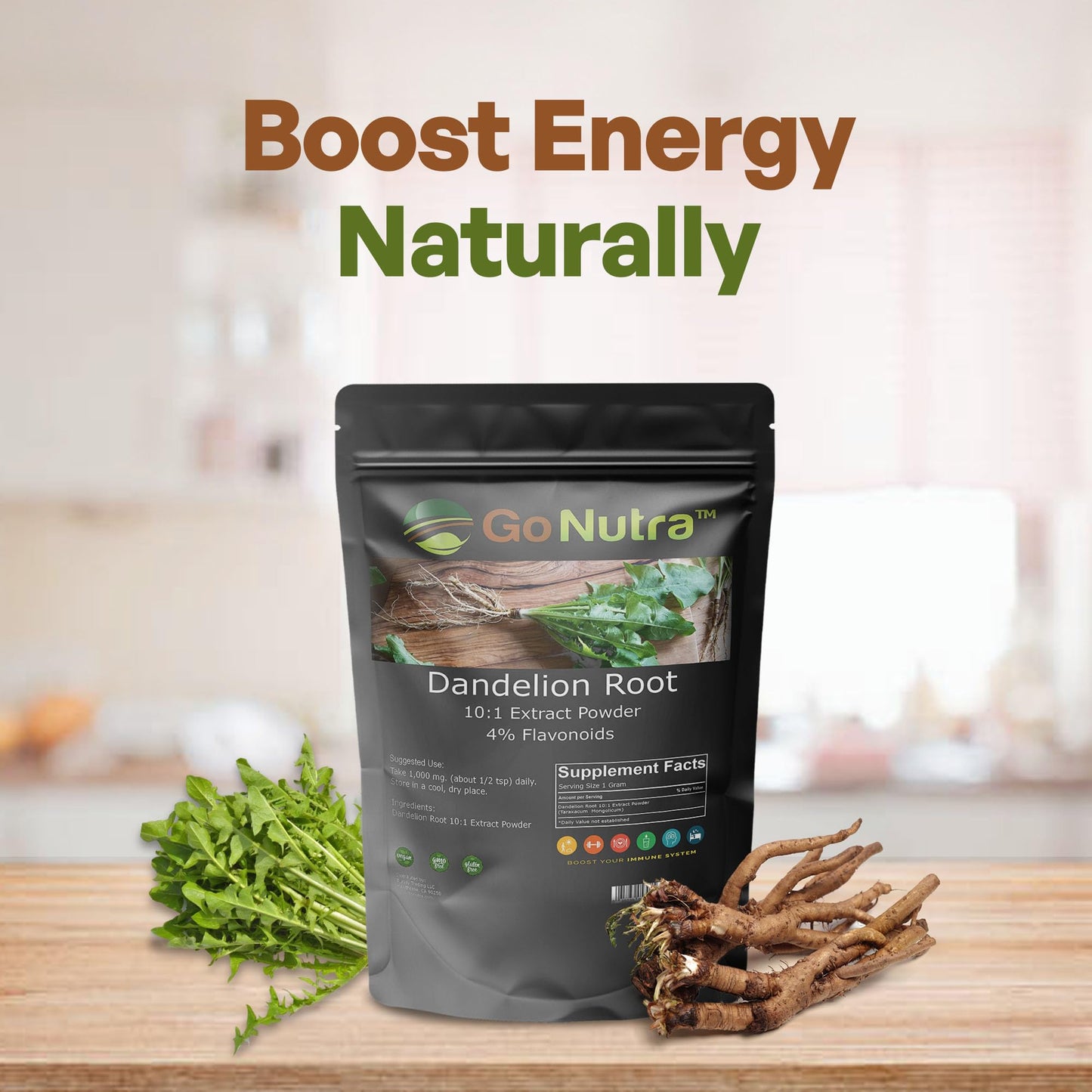 Go Nutra - Dandelion Root Powder, Potent 10:1 Dandelion Root Extract with 4% Flavonoids Go NutraBuy Supplements Australia
