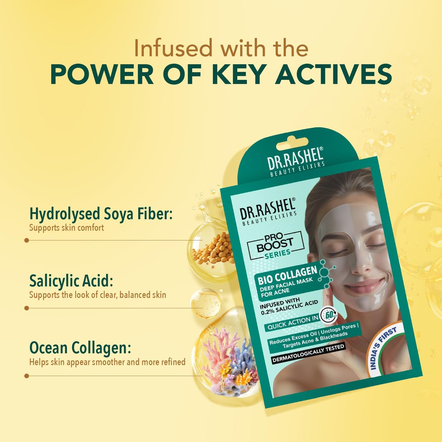 DR.RASHEL 100% Vegan Bio Collagen Deep Facial Mask Pro Boost Series | Acne Treatment & Oil Control | Quick Action 60 Minutes | 35 g / 1.23 oz DR.RASHEL buy supplements Au
