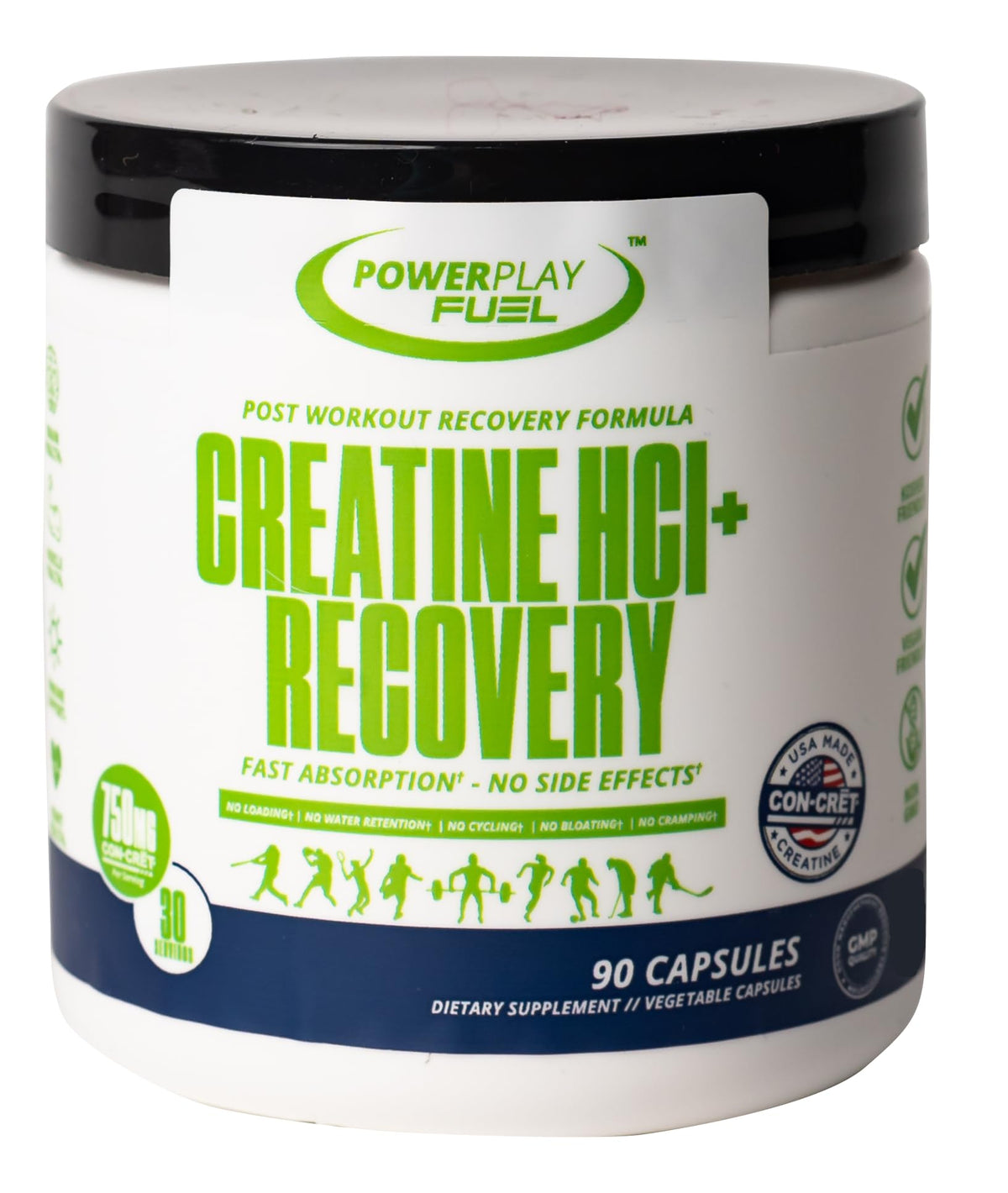 CREATINE HCl + Recovery Capsules for Men and Women, Muscle & Brain Health, Cognitive Function, Immune Support - 90 Vegetable Capsules POWER PLAY FUELBuy Supplements Australia