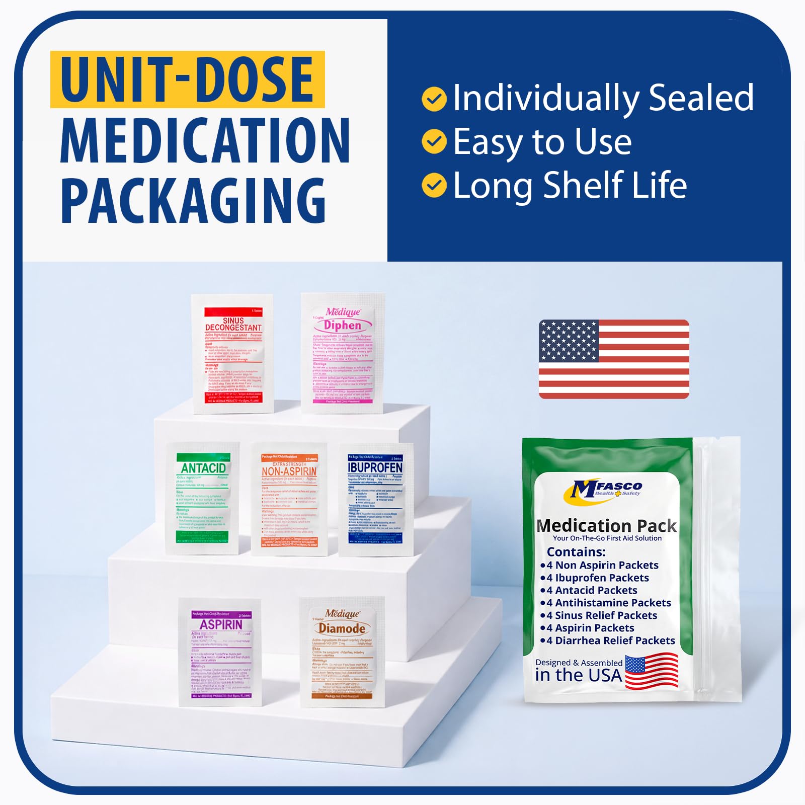 MFASCO - 7 in 1 - Travel Size Medicine Kit - TSA Approved | 28 First Aid Emergency OTC Medicine Packets for Cruise & International Travel | Compact Med Refill for Traveling & Office Assembled in USA MFASCO buy supplements Au