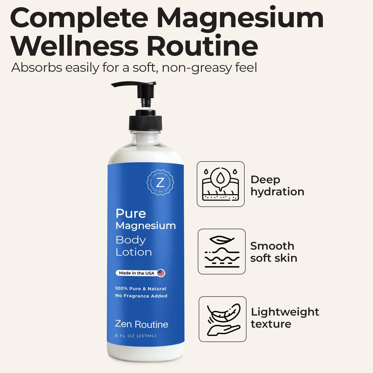 Zen Routine Magnesium Lotion for Sleep, Leg Cramps & Muscle Soreness with Shea Butter | Award-Winning Cream For Sleep – Safe for Kids – Unscented, Non-Greasy, Ultra Soothing – Made in USA Zen RoutineBuy Supplements Australia