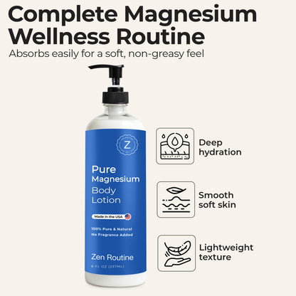 Zen Routine Magnesium Lotion for Sleep, Leg Cramps & Muscle Soreness with Shea Butter | Award-Winning Cream For Sleep – Safe for Kids – Unscented, Non-Greasy, Ultra Soothing – Made in USA Zen RoutineBuy Supplements Australia