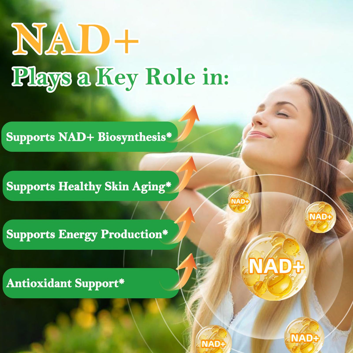 Nad Supplement for Healthy Aging | Energy| Antioxidant| Skin Health| Focus ,10-in-1 Formula with NR,Trans-Resveratrol,CoQ10,Astaxanthin,PQQ,TMG,Quercetin,Olive Fruit Nad+ for Women Men,60 Vegan Caps Bebien fitBuy Supplements Australia