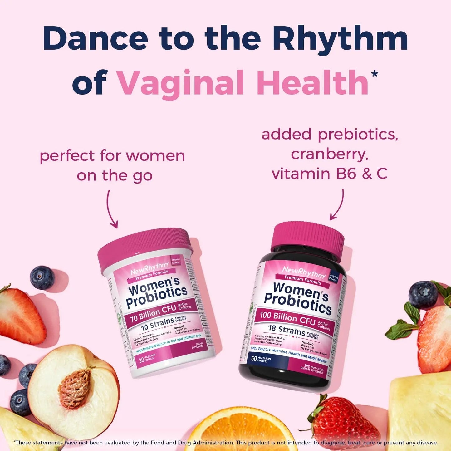 NewRhythm Women's Probiotics, Organic Prebiotics, 70 Billion CFU 10 Strains, Vaginal Probiotics for Urinary & Digestive Health, 30 Vegan Capsules, No Bloating NewRhythm buy supplements Au