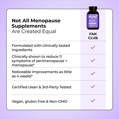HUM Fan Club Menopause Probiotic Supplement, Estrogen Free Menopause Supplements for Women, Non Hormonal, Supports Energy & Hot Flashes, Grape Seed Extract & Siberian Rhubarb, 30 Vegan Capsules HUMBuy Supplements Australia