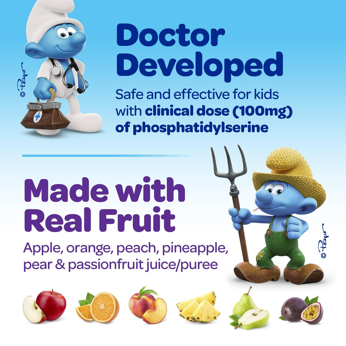 The Smurfs Nootropic Gummies for Kids with Vitamin B12 & L-Theanine | Laser Focus Gummy for Focus and Memory Supplements | Made with Real Fruit in a Smurf Berry | Doctor Developed | 60 Vegan Gummies VITABURSTBuy Supplements Australia