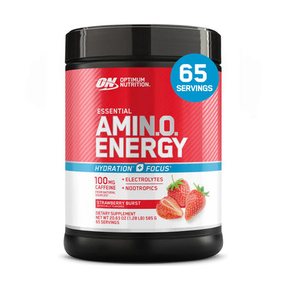 Optimum Nutrition Amino Energy Powder Plus Focus, with BCAA, Electrolytes, and Caffeine, Strawberry Burst, 65 Servings Optimum NutritionBuy Supplements Australia