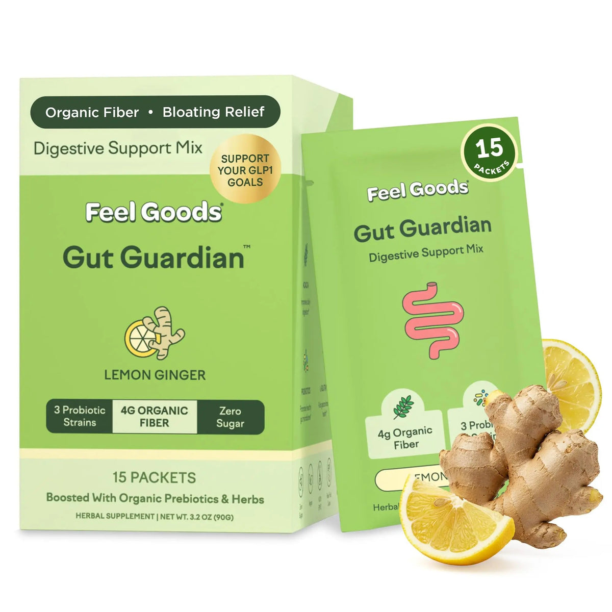 Feel Goods Gut Guardian, Gut Health Powder Packets - Probiotic Fiber Powder with Prebiotics & L Glutamine for Digestive Health, Bloating Relief & Digestion Support - Zero Sugar & Organic Flavor Feel Goods buy supplements Au