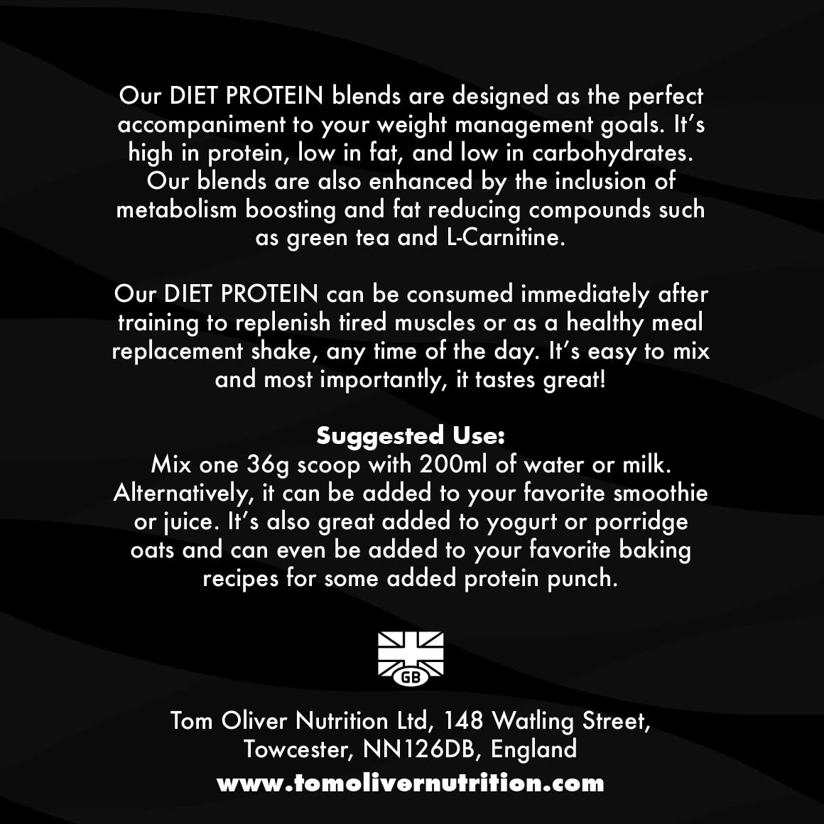 Tom Oliver Nutrition The Diet Protein - Diet Whey Protein Powder 907g - Weight Control Shake for Men & Women Tom Oliver NutritionBuy Supplements Australia