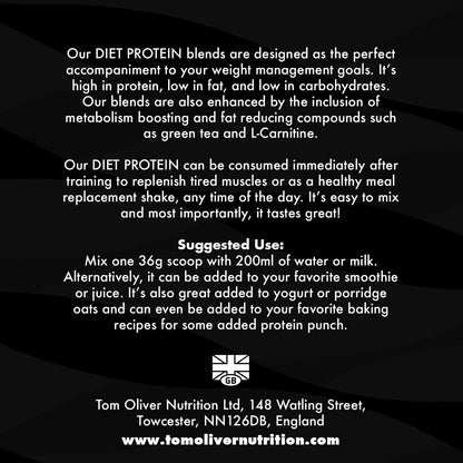 Tom Oliver Nutrition The Diet Protein - Diet Whey Protein Powder 907g - Weight Control Shake for Men & Women Tom Oliver NutritionBuy Supplements Australia
