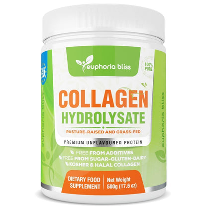 Premium Collagen Powder 500g Unflavoured High Grade Hydrolysed Collagen Joints, Bones, Gut, Wrinkles, Hair, Skin, Nails, Pain, Injury, Sleep, Fitness, Keto Euphoria BlissBuy Supplements Australia