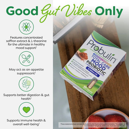 Probulin Mood Probiotics for Women with Saffron, L Theanine, Probiotic, Prebiotic, Postbiotic - Mood Support Supplement & Gut Support - Vegan, Non GMO, 30 Capsules ProbulinBuy Supplements Australia