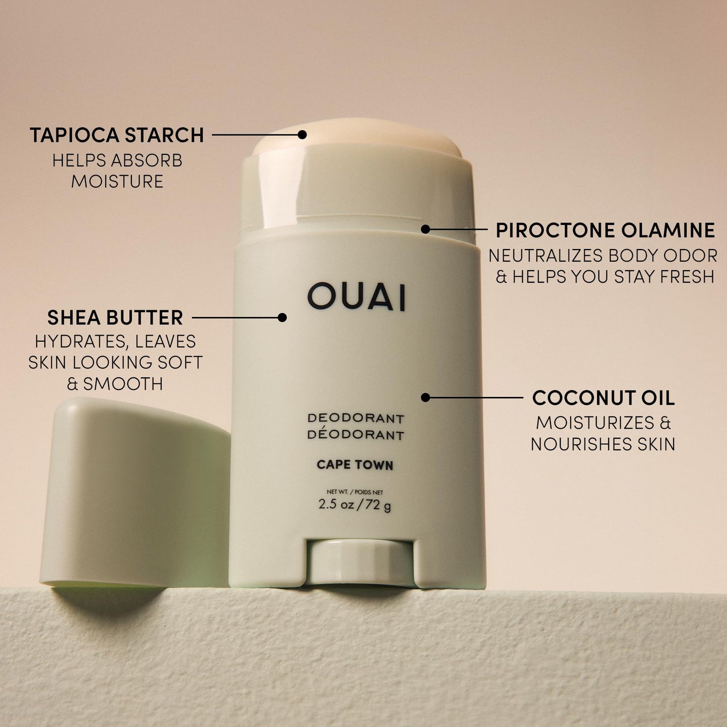 OUAI Aluminum Free Deodorant - Women's Deodorant with 24-Hour Odor Control & Invisible Application - Enriched with Notes of Wet Grass, Ginger, Basil & Green Fig - Cape Town (2.5 oz) OUAIBuy Supplements Australia