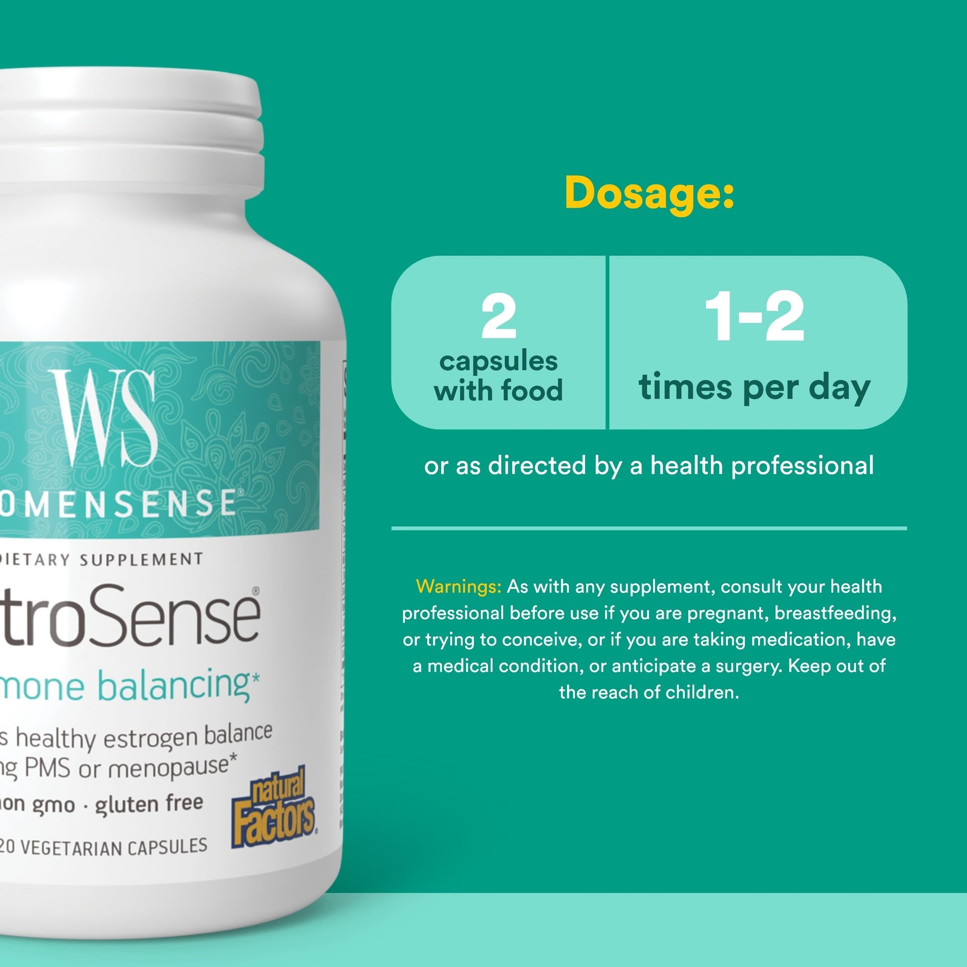 Natural Factors WomenSense EstroSense - Daily Hormonal Balance Support Supplement - Supports Healthy Menstration & Menopause - Non-GMO Natural Supplement - 120 Vegetarian Capsules (60 Servings) Natural FactorsBuy Supplements Australia
