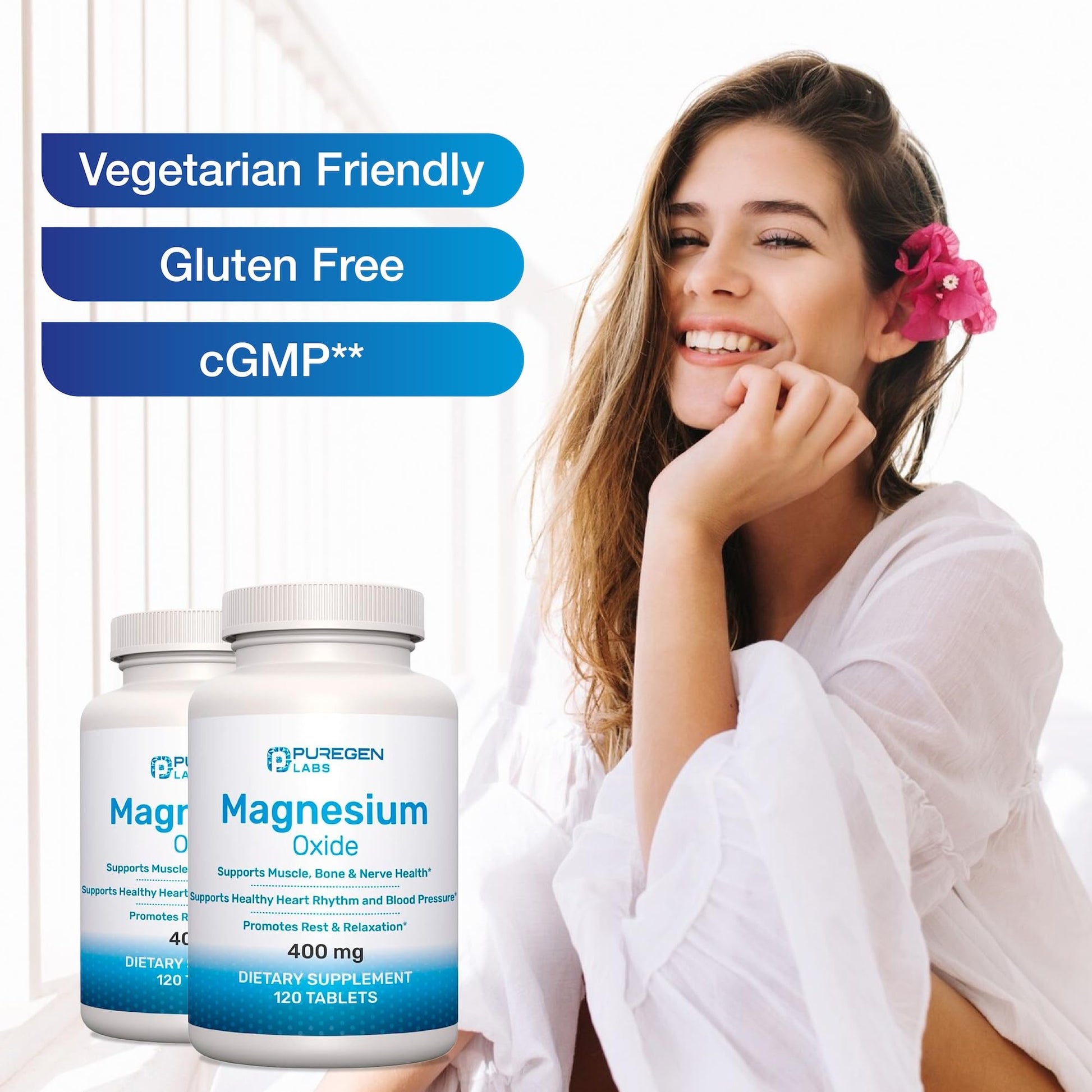 Magnesium 400mg [High Potency] Supplement – Magnesium Oxide for Immune Support, Muscle Recovery, Leg Cramps and Relaxation 120 Tablets P Puregen Labs canada supplements