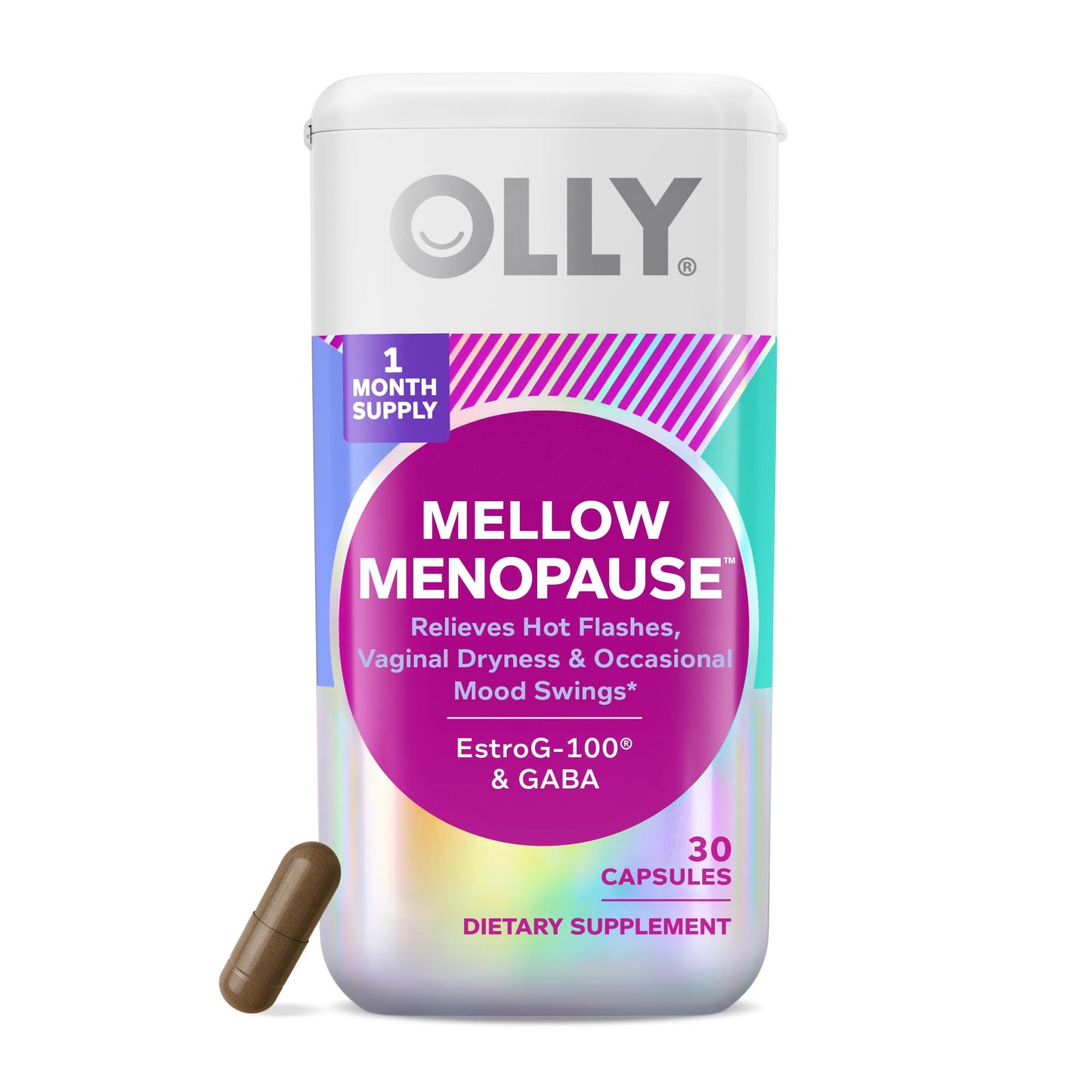 OLLY Mellow Menopause Supplements for Women, Supports Hot Flashes, Vaginal Dryness & Occasional Mood Swings,* Estro-G100®, GABA, Vegan Capsules, 1 Month Supply - 30 Count OLLYBuy Supplements Australia