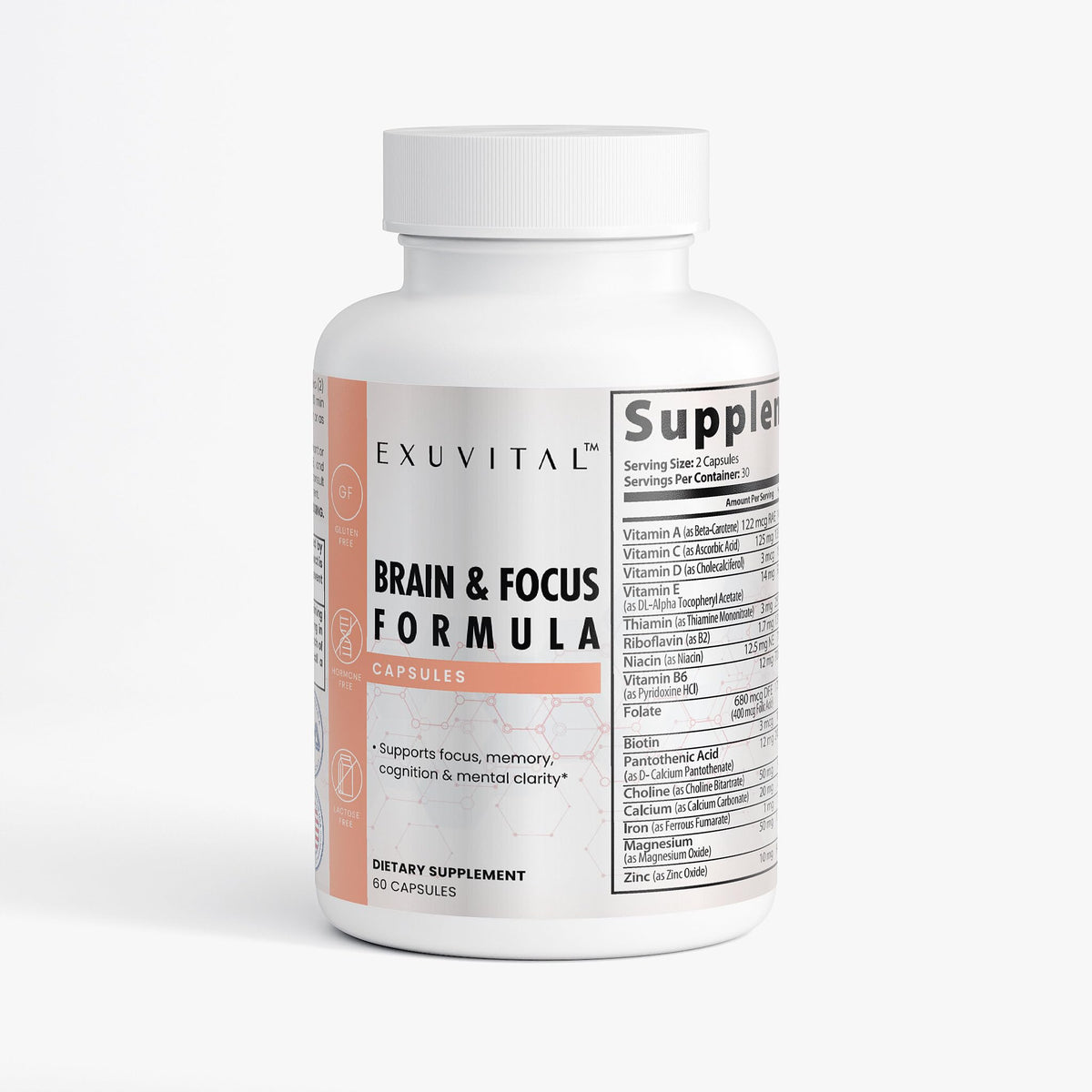 EXUVITAL Brain & Focus Formula, Veggie Capsules, 60 Count, Nootropic Supplement with Vitamins, Minerals and Proprietary Blend for Clarity, Memory, Cognition and Mental Focus EXUVITALBuy Supplements Australia