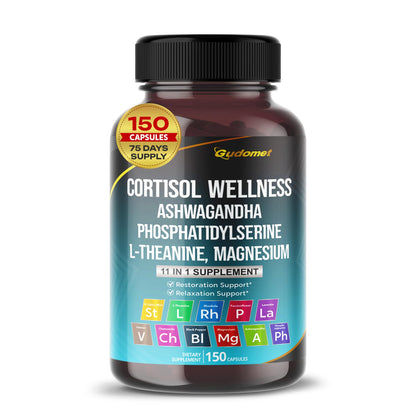 GUDOMET CORTISOL Wellness Magnesium Ashwagandha L-Theanine Phosphatidylserine Rhodiola Rosea Passionflower Lavender Chamomile -150 Capsules GUDOMETBuy Supplements Australia