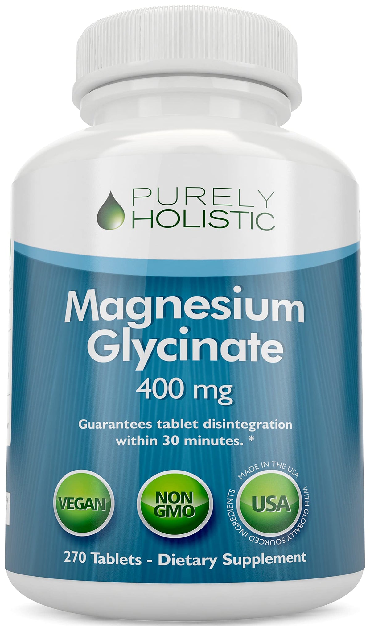 Magnesium Glycinate 400mg - 270 Magnesium Tablets (not Capsules) - 400 mg Elemental Magnesium - Highly Bioavailable - Vegan and Vegetarian - for Improved Sleep, Stress Relief & Cramp Defense Purely HolisticBuy Supplements Australia