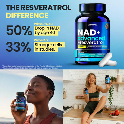 Liposomal NAD+ Supplement Extra Strength | Urolithin A, Resveratrol, CoQ10 - Women & Men - ALA, Green Tea, Quercetin, Lycopene | High Purity, Energy & Regeneration - Made in USA – 60ct VitamaxBuy Supplements Australia