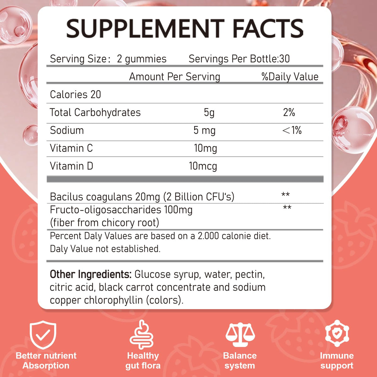 Vikaywoo Probiotic Fiber Gummies for Adults, No Sugar Added Strawberry Flavor– 2 Billion CFUs –Vitamin C,Vitamin D–Digestive Health & Regularity Support(120 Count) VikaywooBuy Supplements Australia