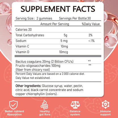 Vikaywoo Probiotic Fiber Gummies for Adults, No Sugar Added Strawberry Flavor– 2 Billion CFUs –Vitamin C,Vitamin D–Digestive Health & Regularity Support(120 Count) VikaywooBuy Supplements Australia
