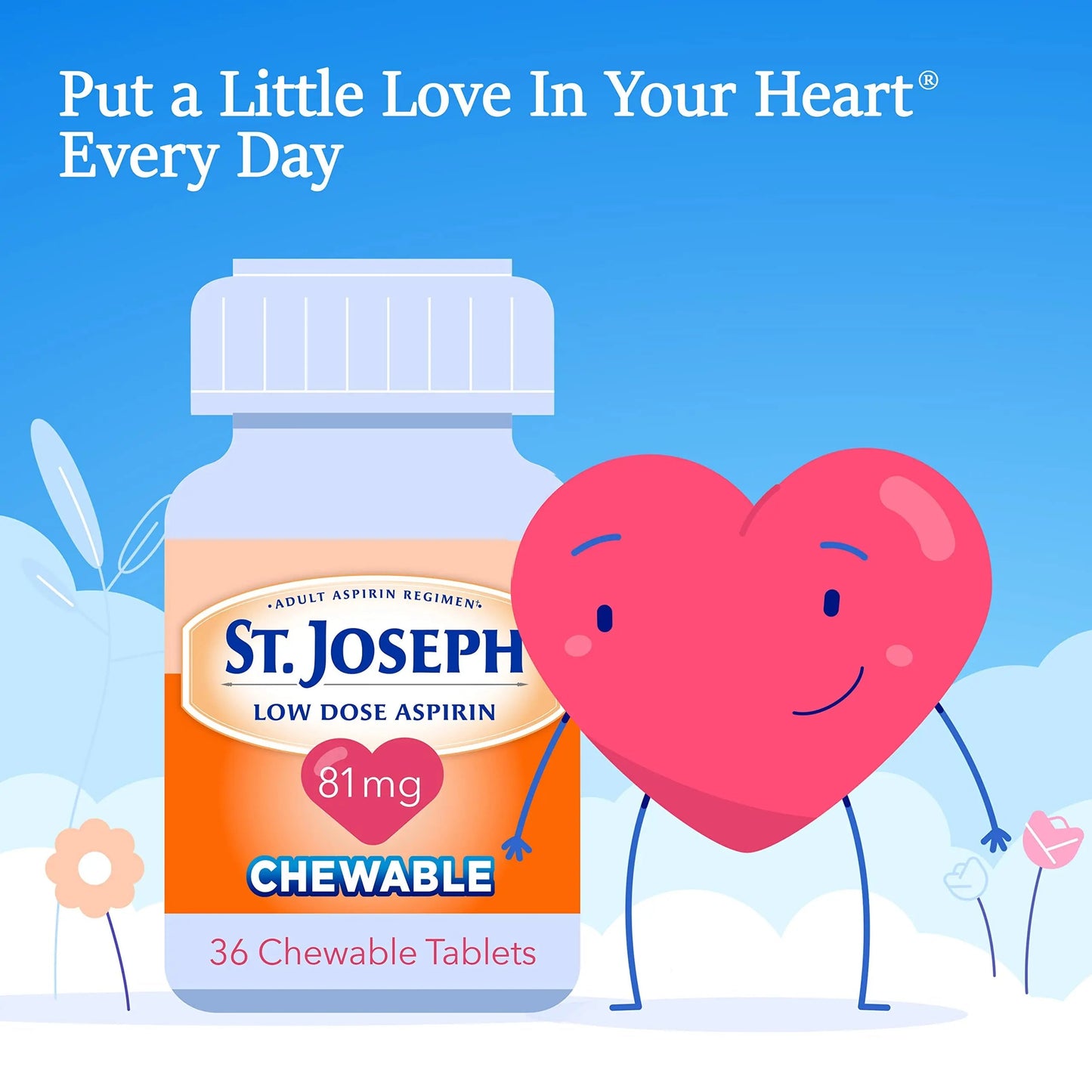 St. Joseph Aspirin Pain Reliever (NSAID) 81mg, Chewable Orange Tablets, Adult Low Dose Regimen, 36 ct St. JosephBuy Supplements Australia