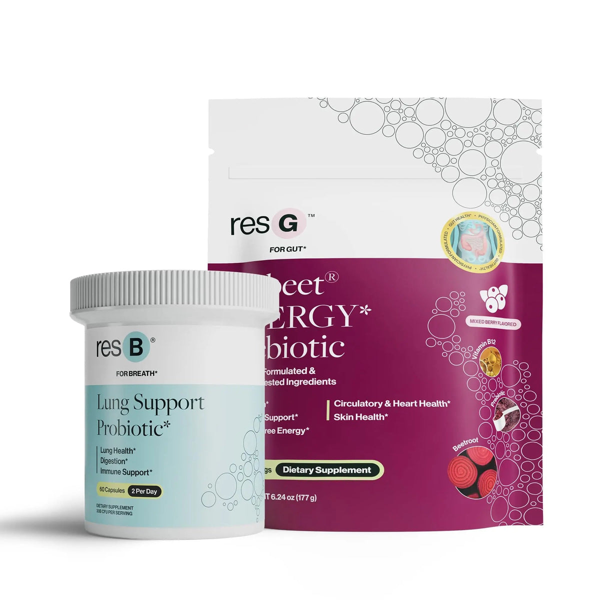 Power Gut Bundle - Lung Probiotic & GLP-1 Prebiotic, Clinically Trialed Respiratory Health Support & Metabolism Boost, Supplement Vitamins - resB (30 Servings) & prebeet (30 Servings) ResBioticBuy Supplements Australia