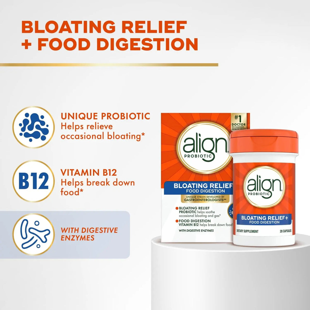 Align Probiotic Bloating Relief + Food Digestion, Probiotics for Women and Men, #1 Doctor Recommended Brand‡, Promotes Digestive Health and Helps Support the Metabolism of Food*, 28 Capsules AlignBuy Supplements Australia