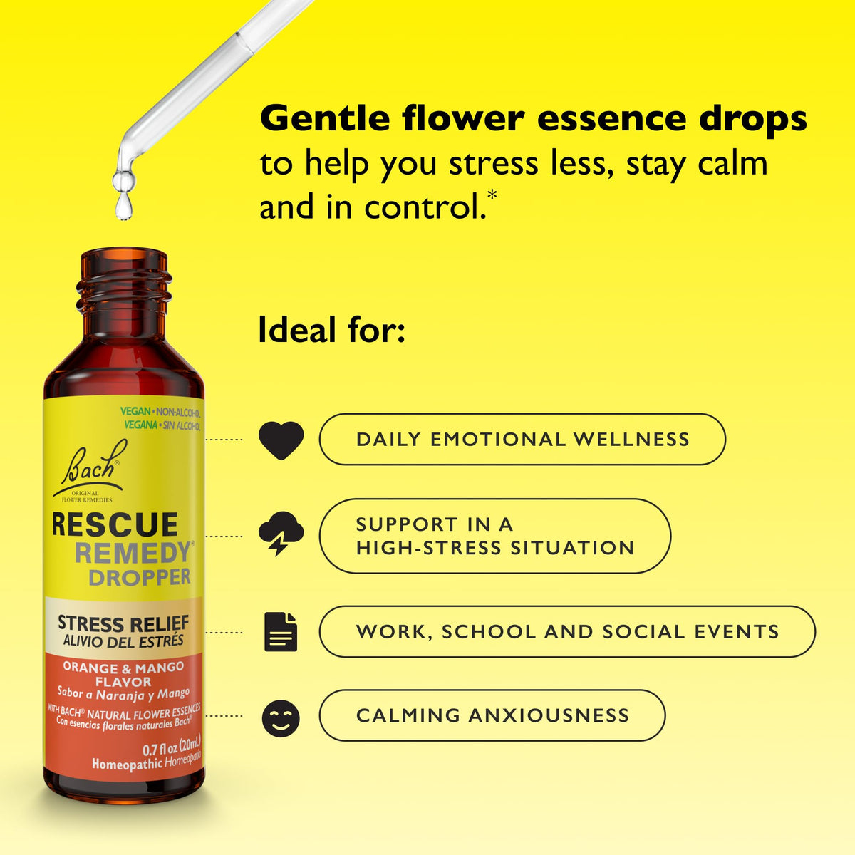 Bach RESCUE Remedy, Orange Mango Flavor, Stress Relief, Homeopathic, Flower Essences, 20mL RESCUE buy supplements Au