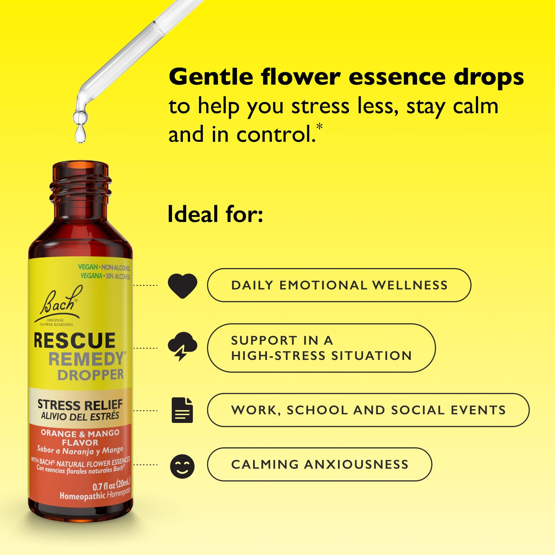 Bach RESCUE Remedy, Orange Mango Flavor, Stress Relief, Homeopathic, Flower Essences, 20mL RESCUE buy supplements Au