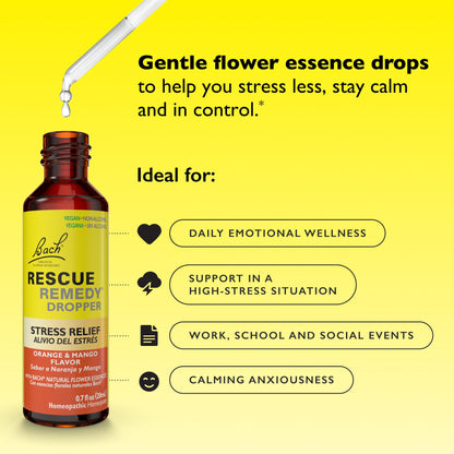 Bach RESCUE Remedy, Orange Mango Flavor, Stress Relief, Homeopathic, Flower Essences, 20mL RESCUE buy supplements Au