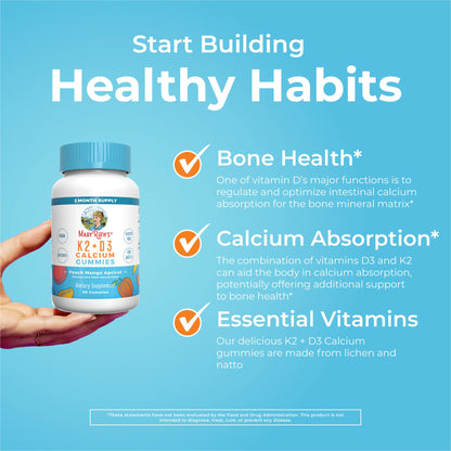 MaryRuth Organics Calcium with Vitamin D & Vitamin K2, 2 Month Supply, Calcium Supplement Supports Bone Health & Joint Support, with Vitamins D3 K2 Gummies, Vegan, Non-GMO, Gluten Free, 60 Count MARYRUTH'SBuy Supplements Australia