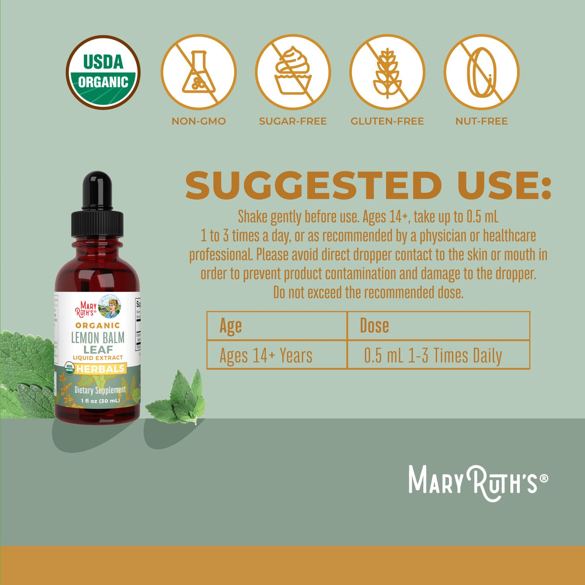MaryRuth Organics Lemon Balm Leaf Liquid Extract | Mood Support | Relaxation | Calming | Nervine Herbal | Lemon Balm Tincture | USDA Organic | Vegan | Non-GMO | Gluten Free | 1 Fl Oz MARYRUTH'SBuy Supplements Australia